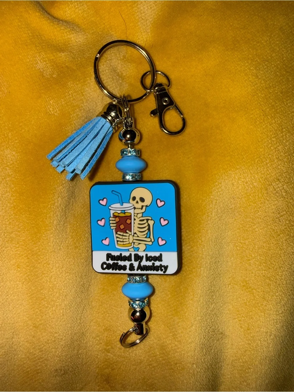 Blue Skeleton Coffee Keychain - Handmade